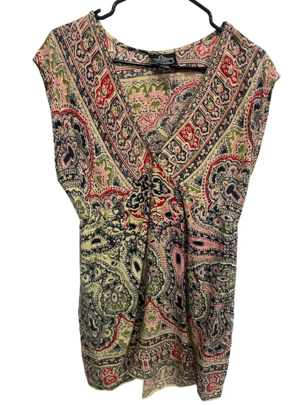 Angie Large Boho Paisley Print Cap Sleeve Tunic Top Multicolor Retro Vintage